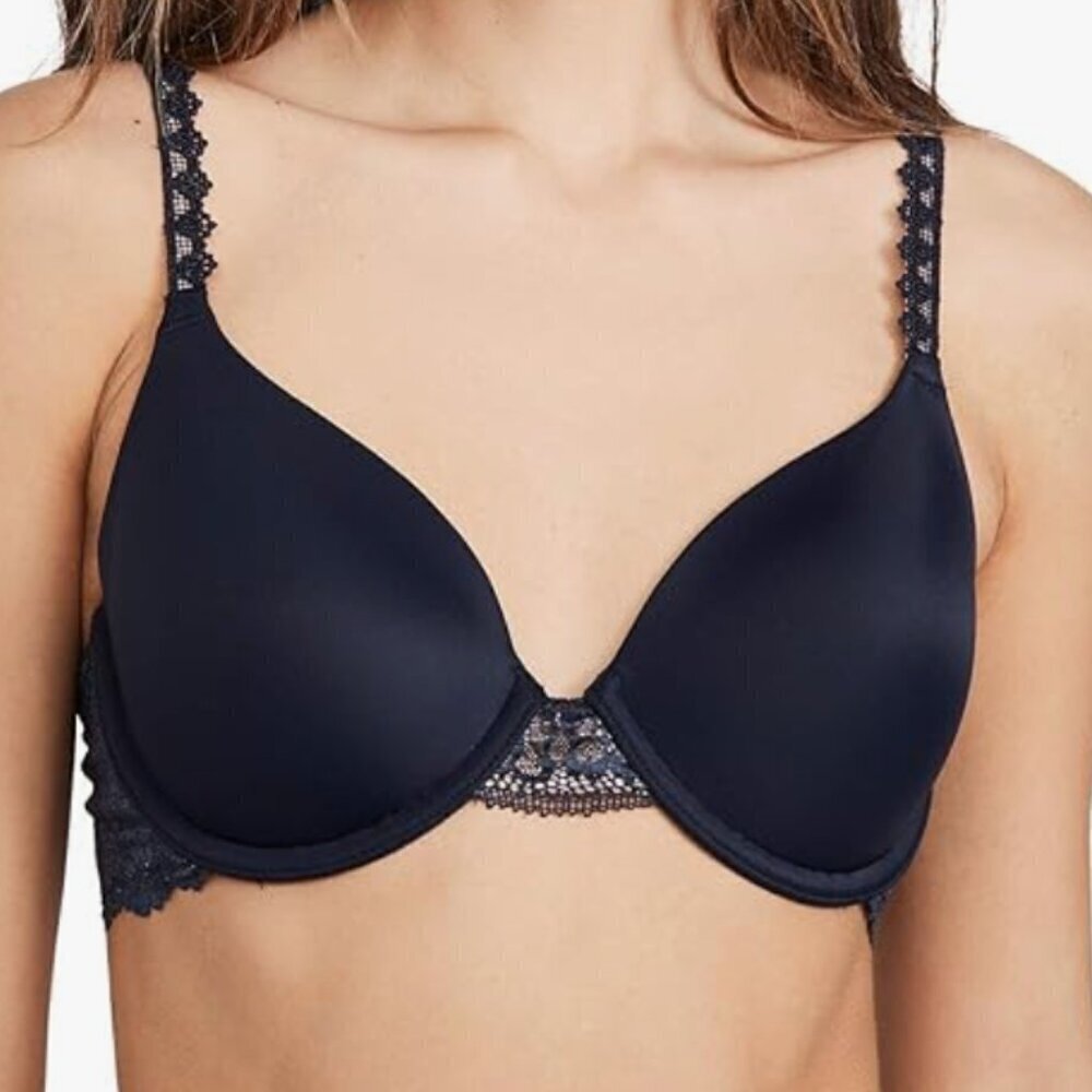 NWT WACOAL Women's Level Up Lace Contour Bra, navy/nude